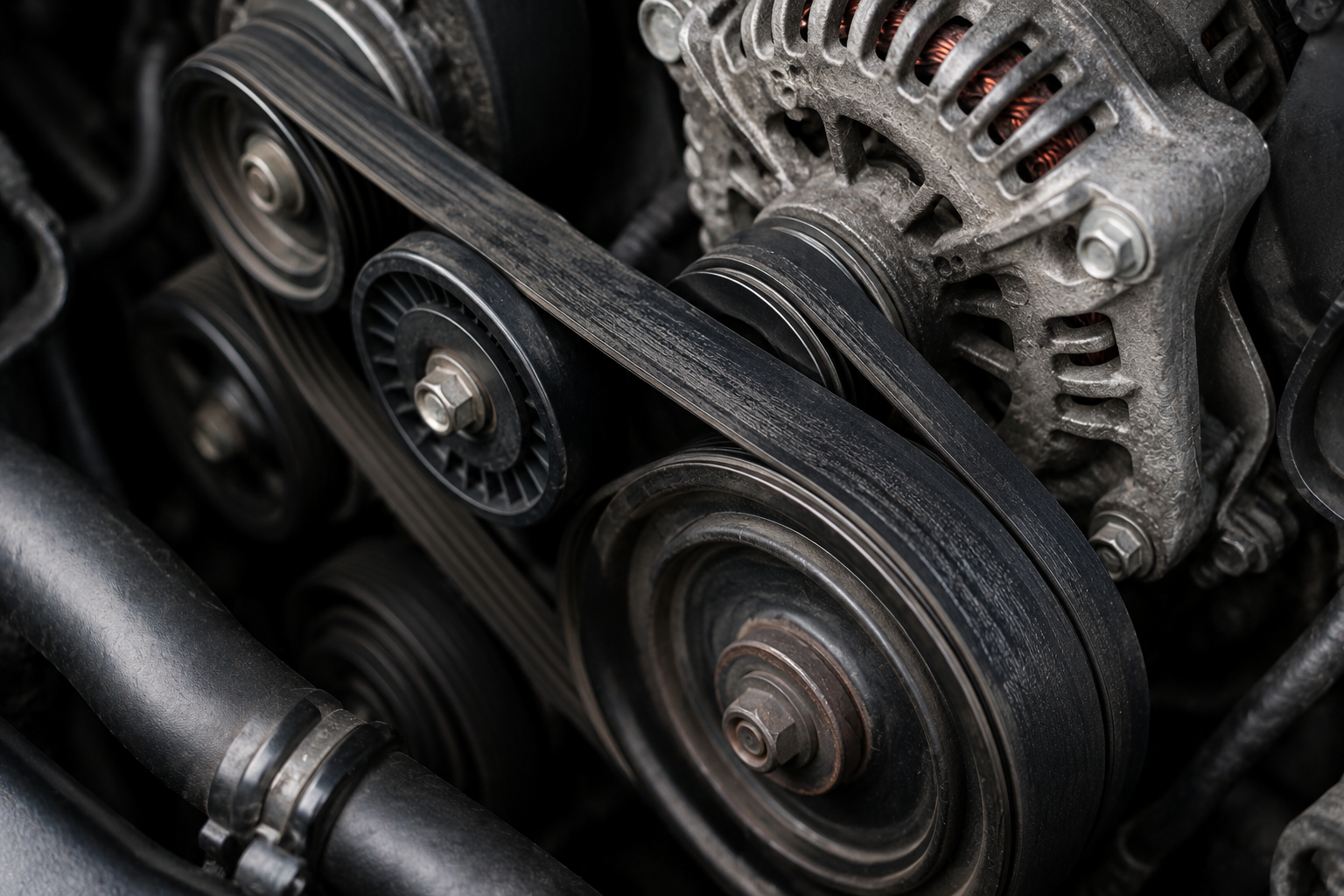 Disassembled,Steering,Column,With,Exposed,Wiring,Inside,A,Modern,Car Detailed engine bay with serpentine belt